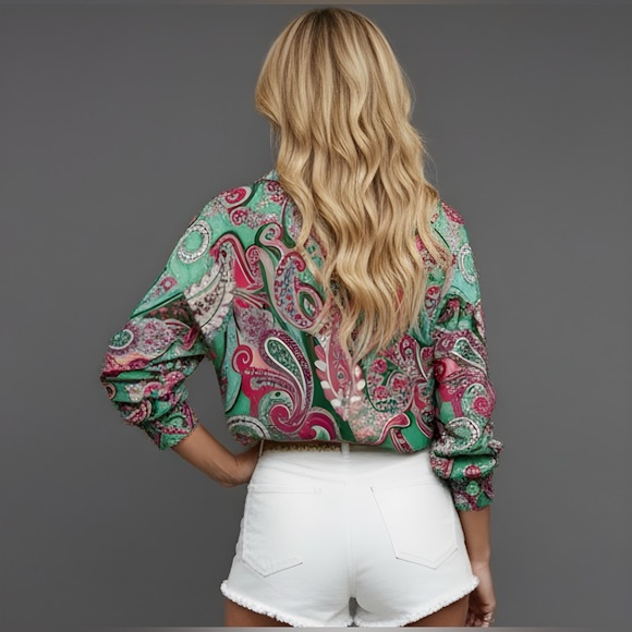 Paisley Print Single Breasted Drop Shoulder Shirt - Picture 4 of 10